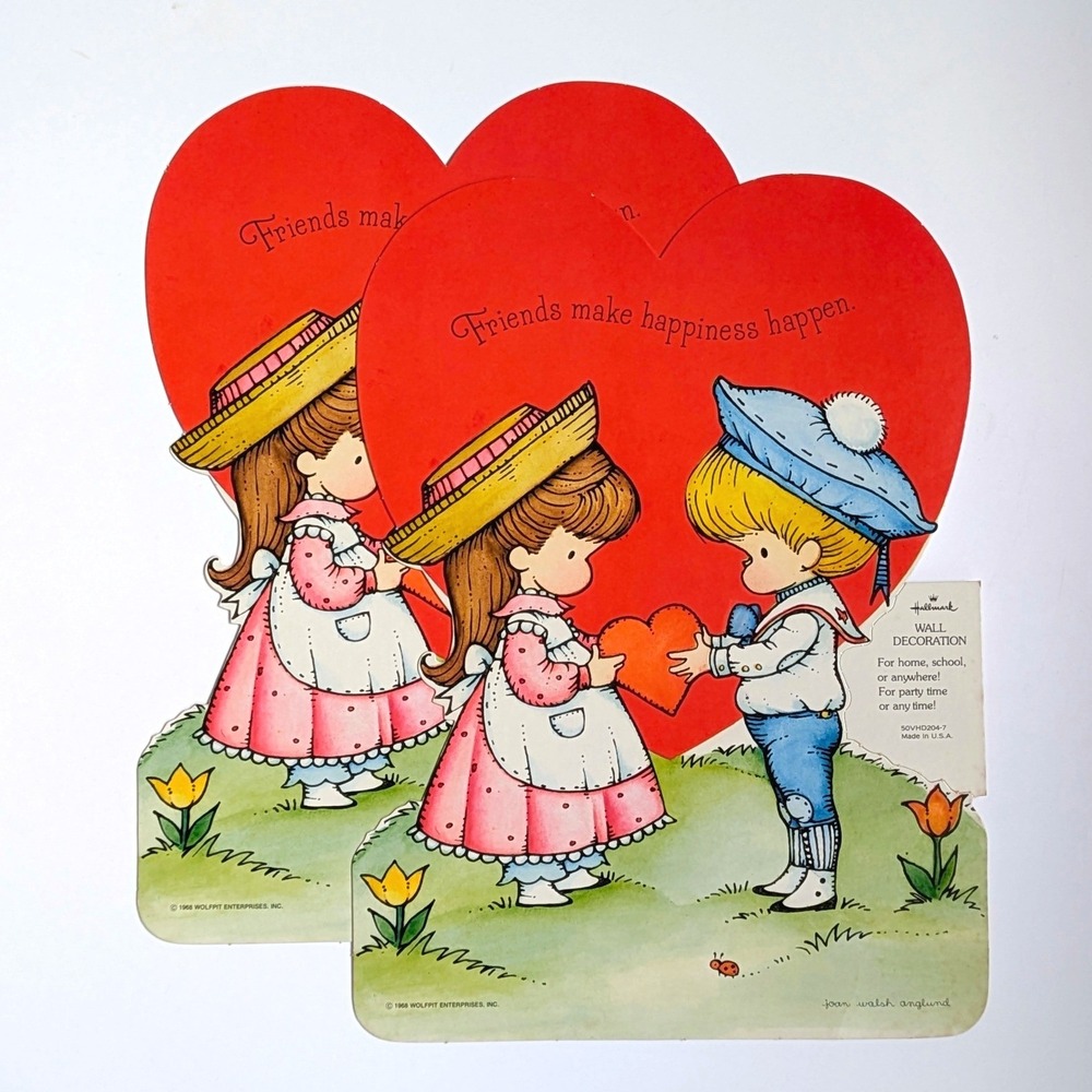 Vtg 60s Hallmark Joan‎ Walsh Anglund Wall Hanging Valentine's Day Posters (2)